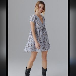 Urban Outfitters Floral Blue Babydoll Mini Skater Dress XS